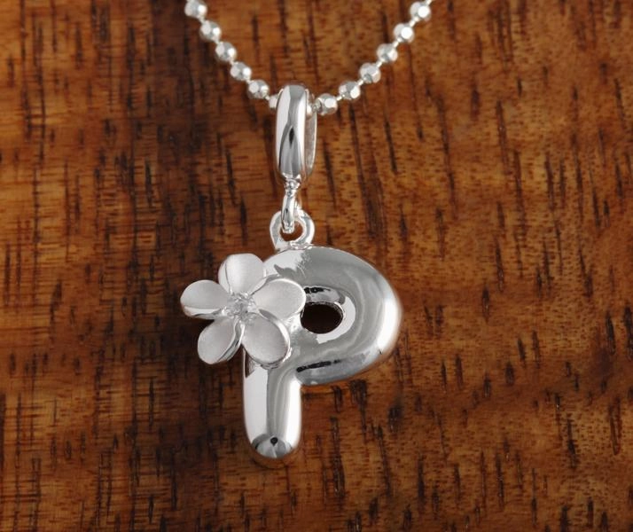 Sterling Silver Initial with Plumeria Pendant (Chain Sold Separately)