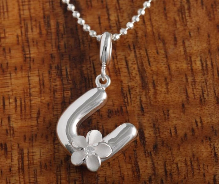 Sterling Silver Initial with Plumeria Pendant (Chain Sold Separately)