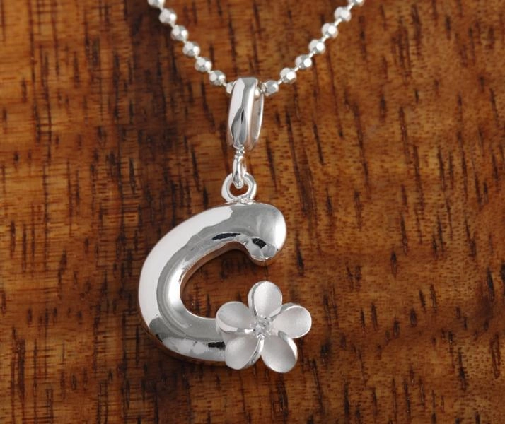 Sterling Silver Initial with Plumeria Pendant (Chain Sold Separately)