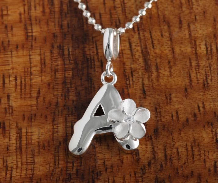 Sterling Silver Initial with Plumeria Pendant (Chain Sold Separately)
