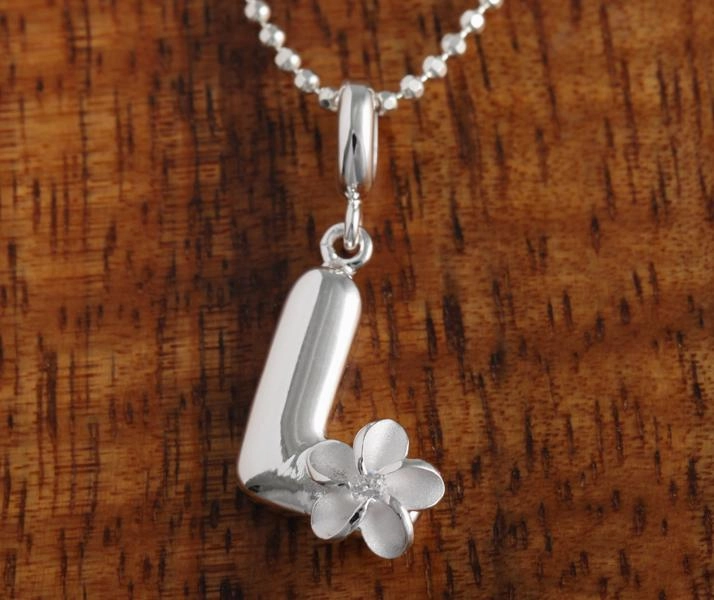 Sterling Silver Initial with Plumeria Pendant (Chain Sold Separately)