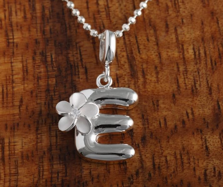Sterling Silver Initial with Plumeria Pendant (Chain Sold Separately)