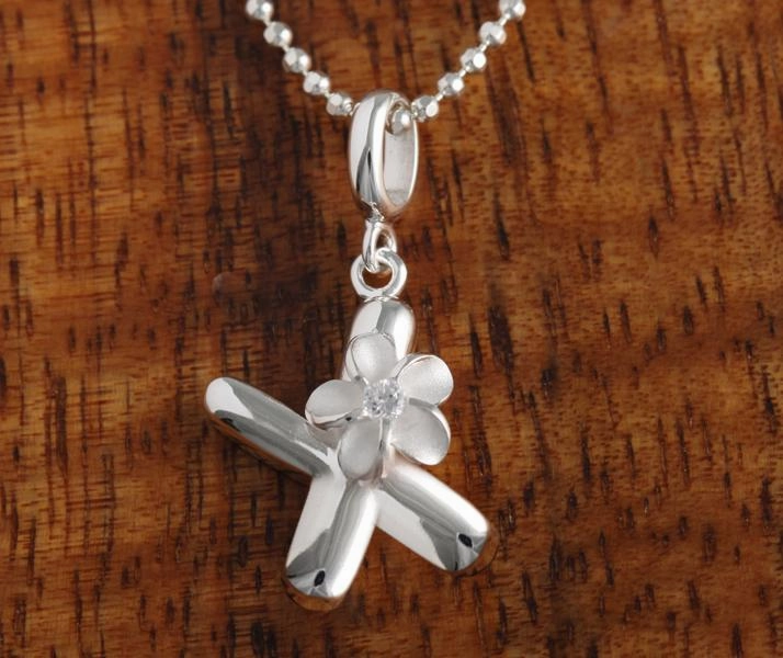 Sterling Silver Initial with Plumeria Pendant (Chain Sold Separately)
