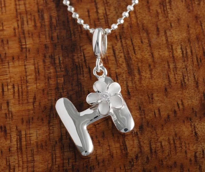 Sterling Silver Initial with Plumeria Pendant (Chain Sold Separately)