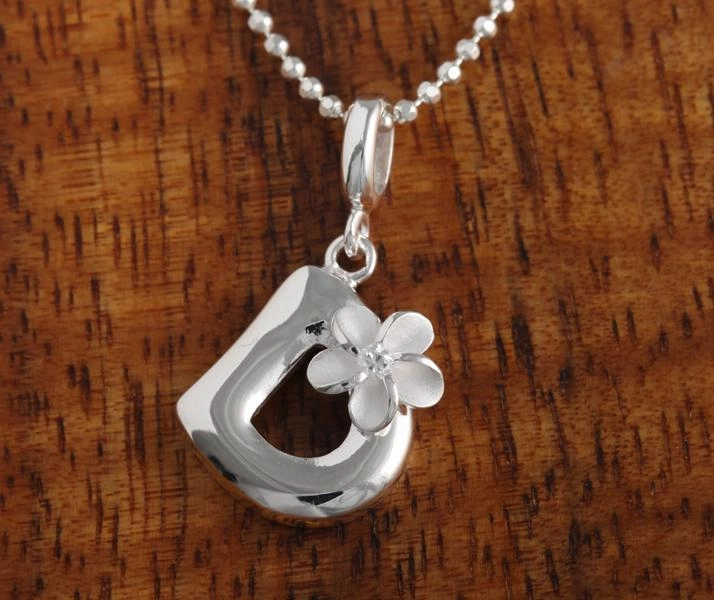 Sterling Silver Initial with Plumeria Pendant (Chain Sold Separately)