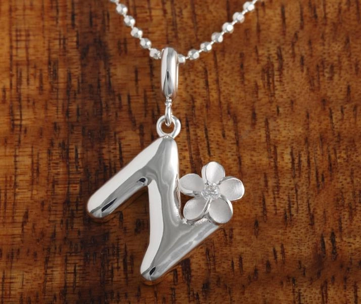 Sterling Silver Initial with Plumeria Pendant (Chain Sold Separately)
