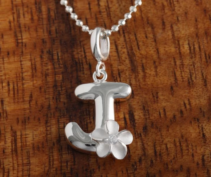 Sterling Silver Initial with Plumeria Pendant (Chain Sold Separately)