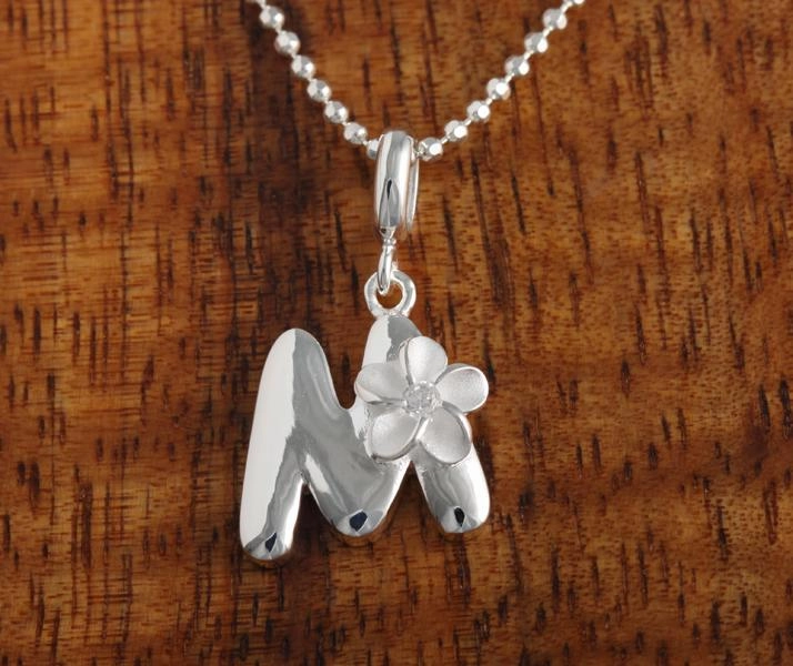 Sterling Silver Initial with Plumeria Pendant (Chain Sold Separately)