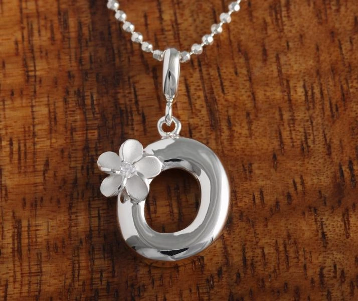 Sterling Silver Initial with Plumeria Pendant (Chain Sold Separately)