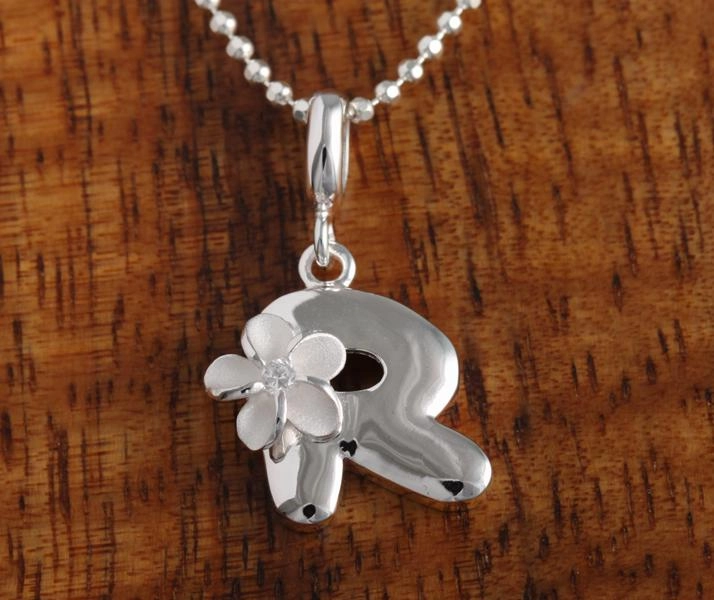 Sterling Silver Initial with Plumeria Pendant (Chain Sold Separately)