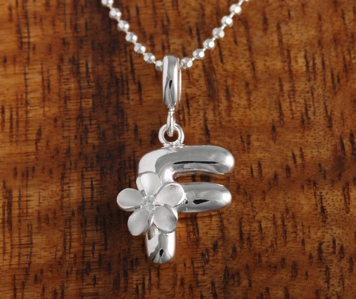 Sterling Silver Initial with Plumeria Pendant (Chain Sold Separately)