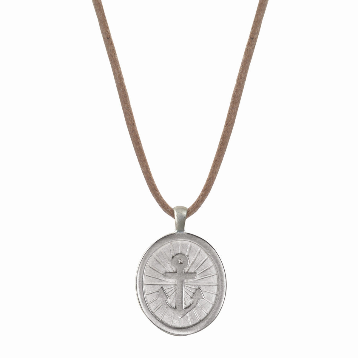 Sterling Silver Large Anchor Pendant on Natural Cord
