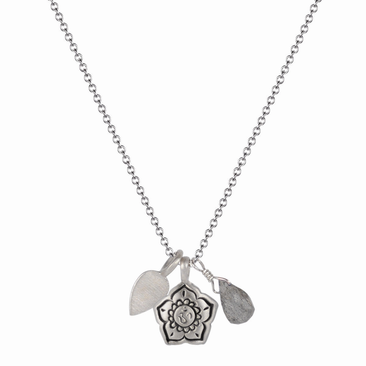 Sterling Silver Om Flower Trinket with Labradorite