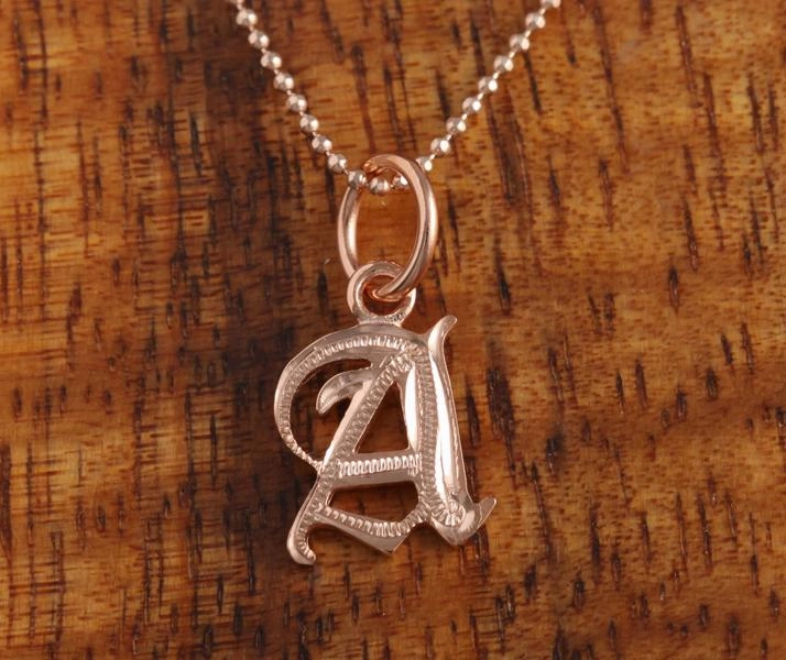 Sterling Silver Pink Gold Plated Old English Initial Pendant (Chain Sold Separately)