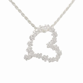 Sterling Silver Plumeria Lei Heart Pendant (Chain Sold Separately)
