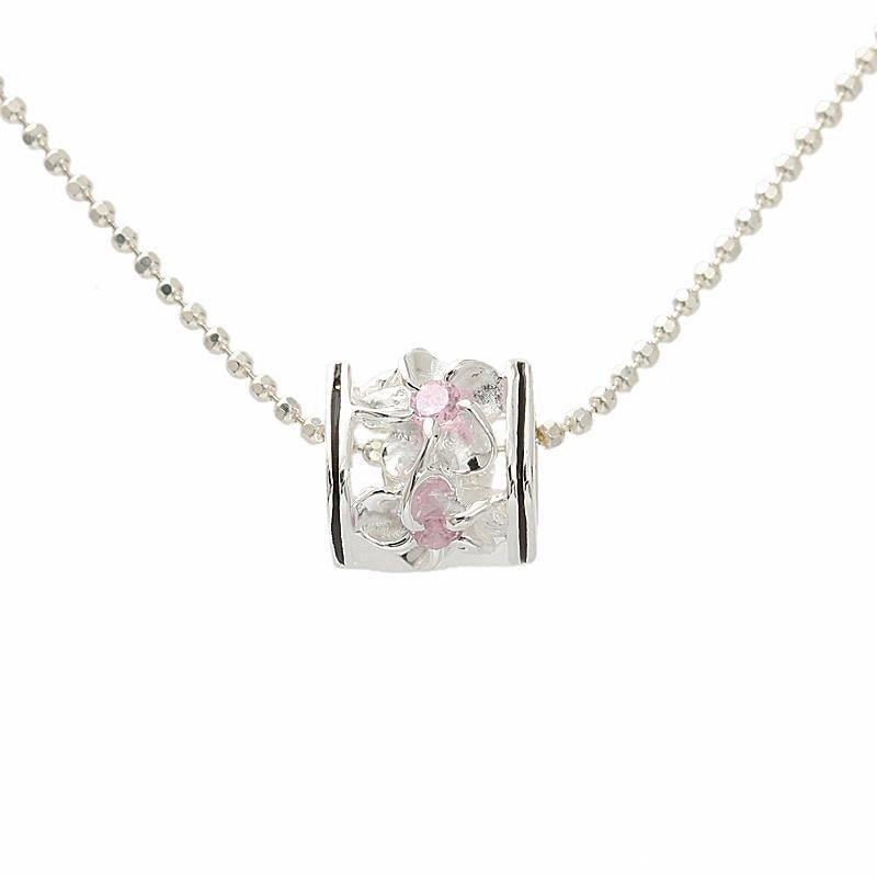 Sterling Silver Plumeria with Pink CZ Black Border Cube Pendant (S/M) (Chain Sold Separately)