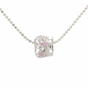 Sterling Silver Plumeria with Pink CZ Cube Pendant (Chain Sold Separately)