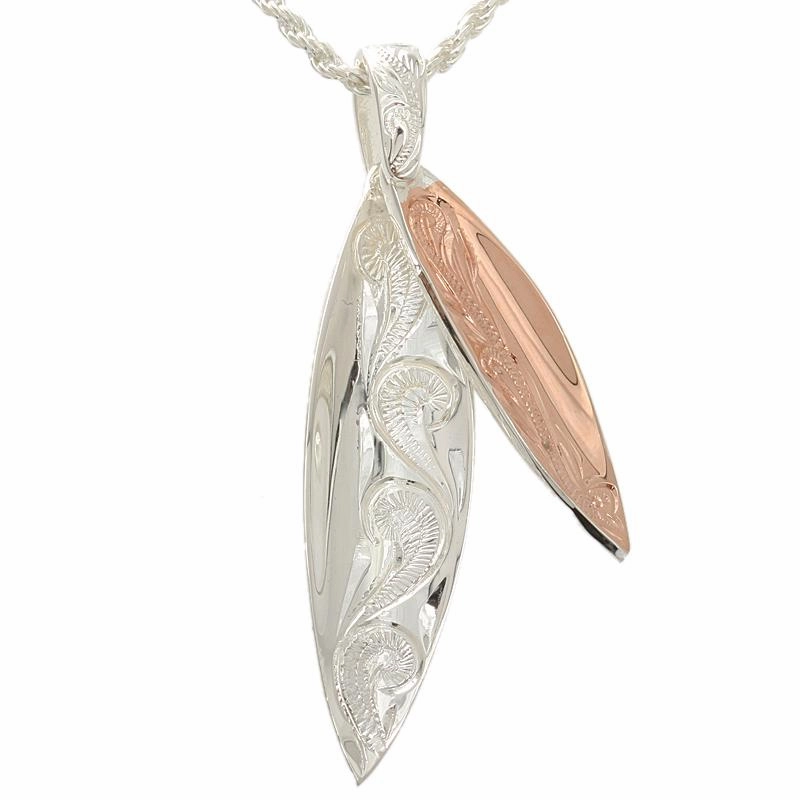 Sterling Silver Two Tone Pink Gold Plated Hawaiian Scroll Double Surfboard Pendant (Chain Sold Separately)