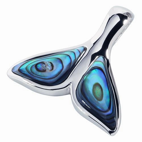 Sterling Silver Whale Tail with Abalone Inlaid Pendant (Chain Sold Separately)