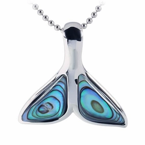 Sterling Silver Whale Tail with Abalone Inlaid Pendant (Chain Sold Separately)