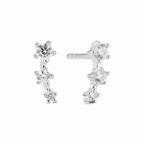 Sterling Silver White Zirconia Lucente Tre Earrings SJ-E2703-CZ