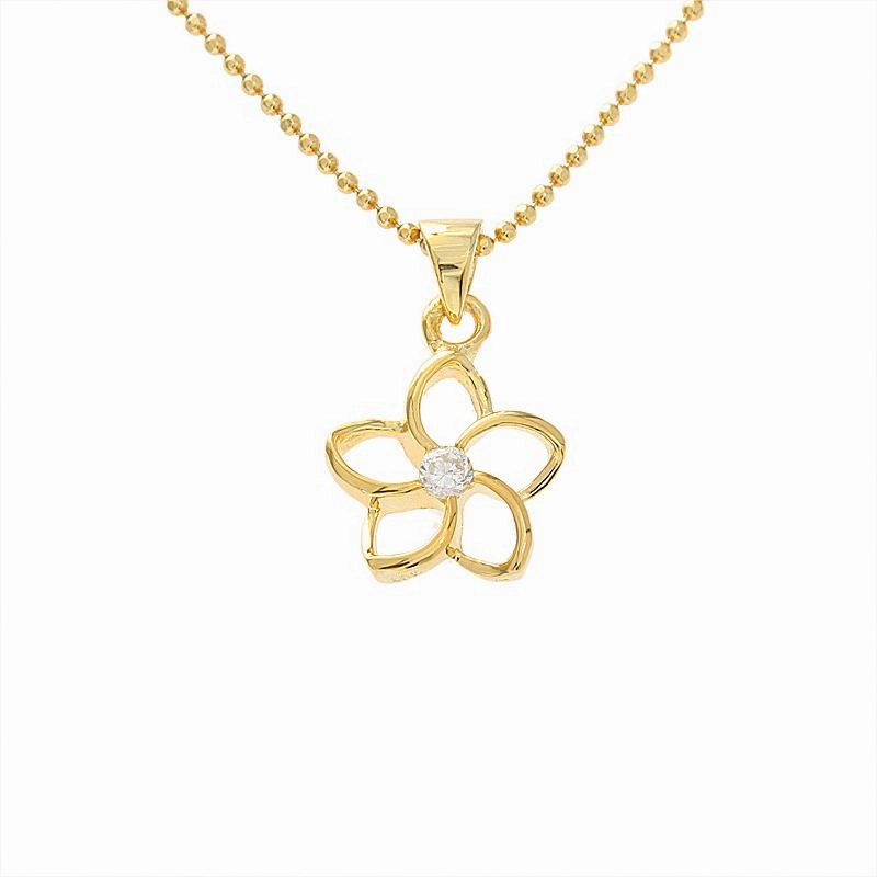 Sterling Silver Yellow Gold Plated Floating Plumeria with CZ Pendant (S/L) (Chain Sold Separately)