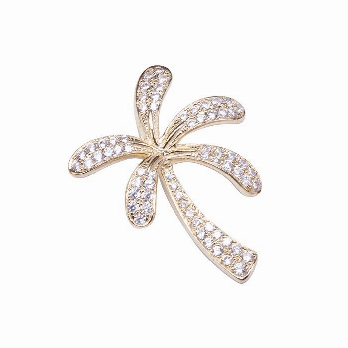 Sterling Silver Yellow Gold Plated Palm Tree Pave CZ Pendant (Chain Sold Separately)