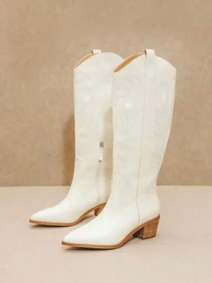 Stitched Cowgirl Boots In White