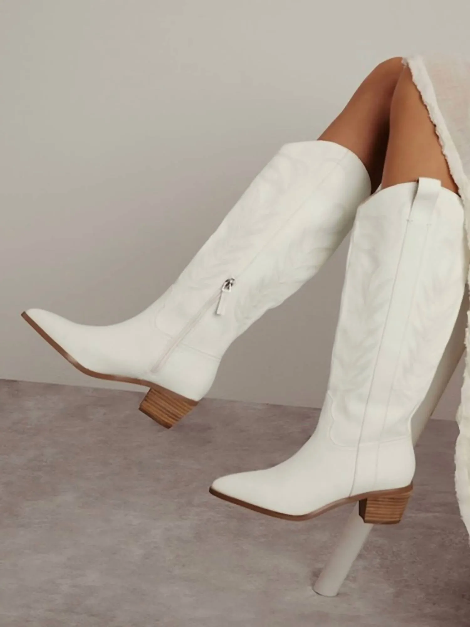 Stitched Cowgirl Boots In White
