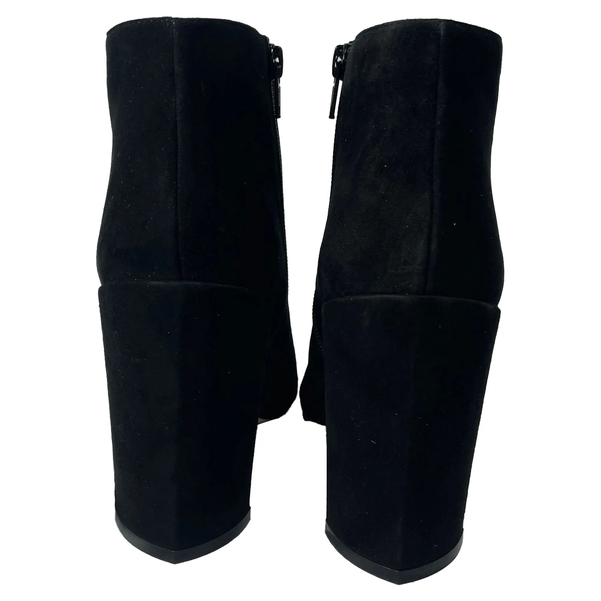 Stuart Weitzman Pointed Block-Heeled Ankle Boots in Black Suede