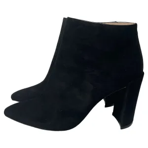 Stuart Weitzman Pointed Block-Heeled Ankle Boots in Black Suede