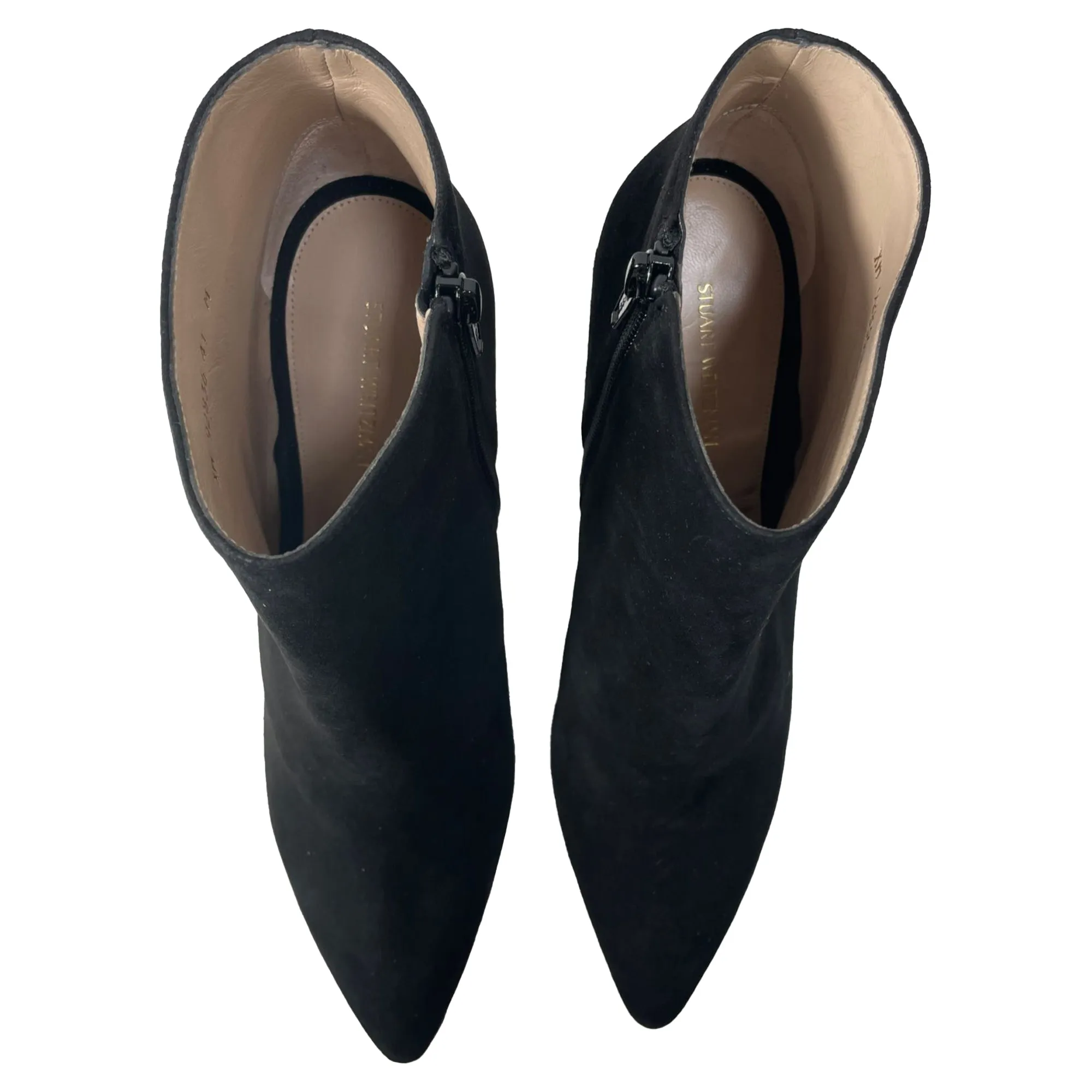 Stuart Weitzman Pointed Block-Heeled Ankle Boots in Black Suede