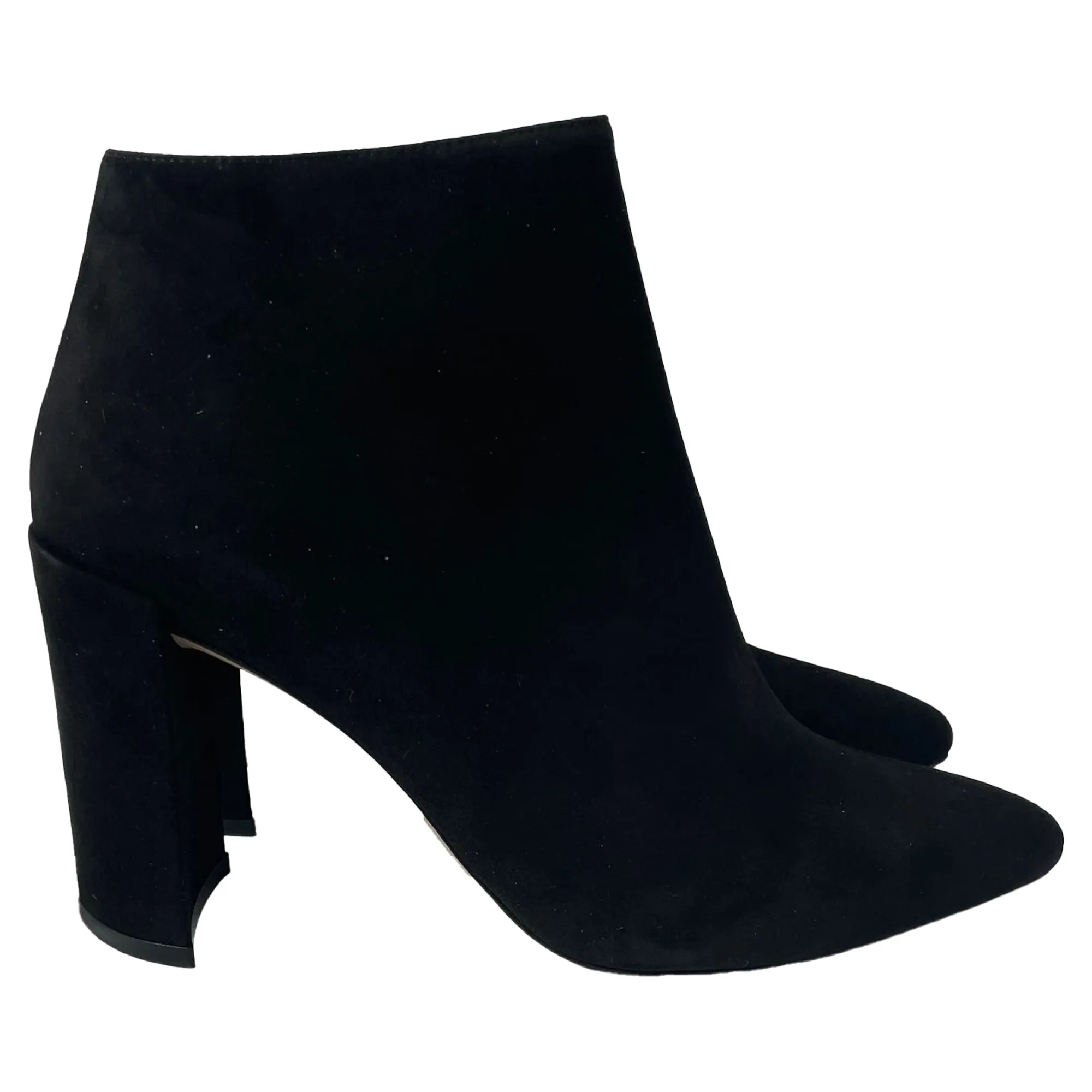 Stuart Weitzman Pointed Block-Heeled Ankle Boots in Black Suede