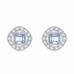 Swarovski Angelic Rhodium Plated Blue Crystal Square Cut Stud Earrings