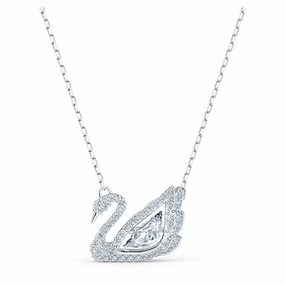 Swarovski Dancing Swan Rhodium Plated White Crystal Necklace