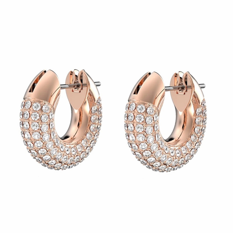 Swarovski Dextera Rose Gold Tone Plated White Crystal Pave Hoop Earrings