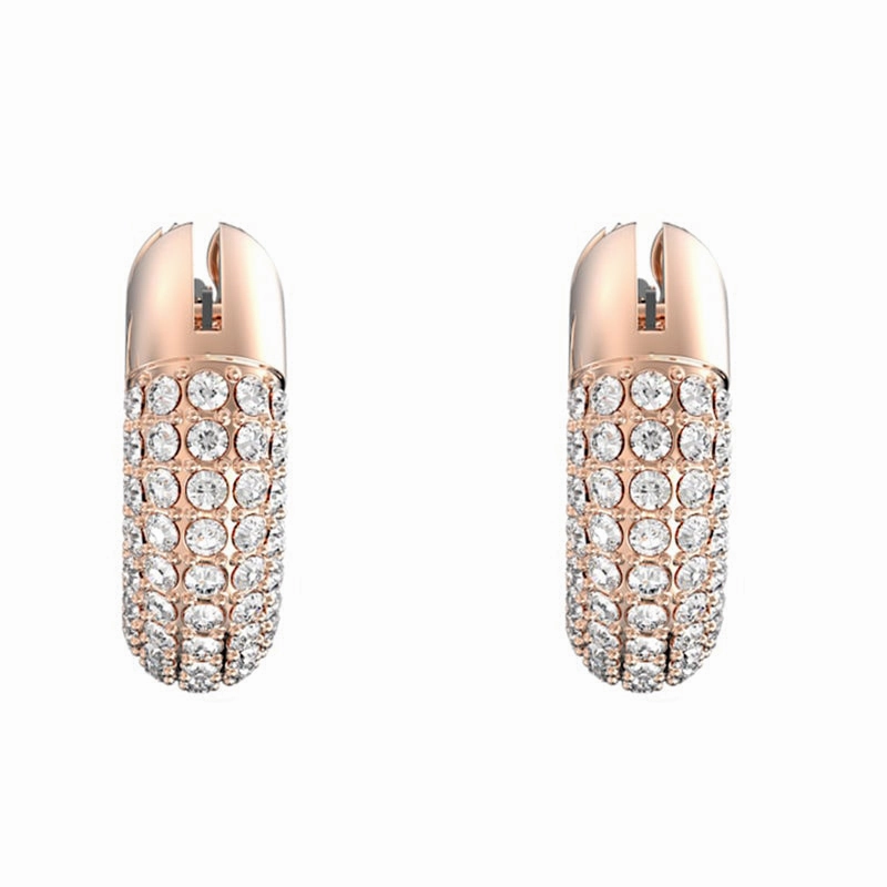 Swarovski Dextera Rose Gold Tone Plated White Crystal Pave Hoop Earrings