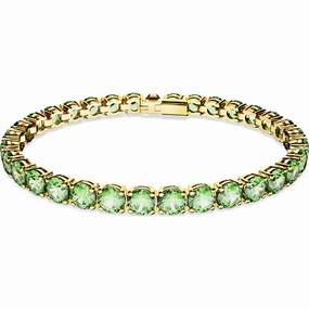 Swarovski Matrix Gold Tone Plated Green Crystal Medium Round Cut Tennis Bracelet Size M