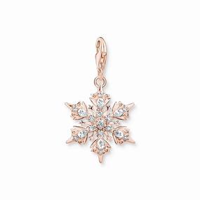 Thomas Sabo Charm Club Rose Gold Plated Sterling Silver Snowflake White Stones Charm