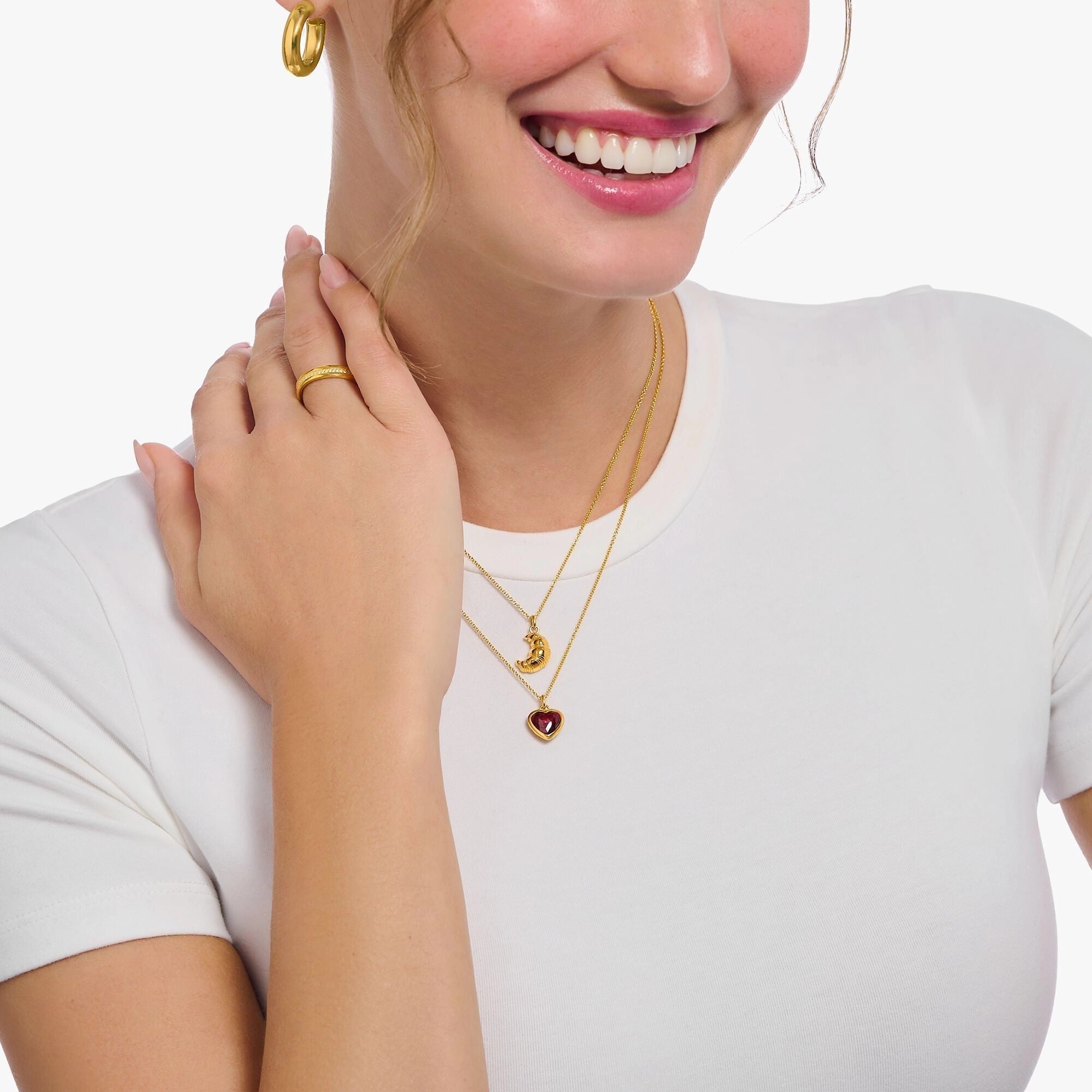 Thomas Sabo Gold Plated Sterling Silver Red Zirconia Heart Necklace