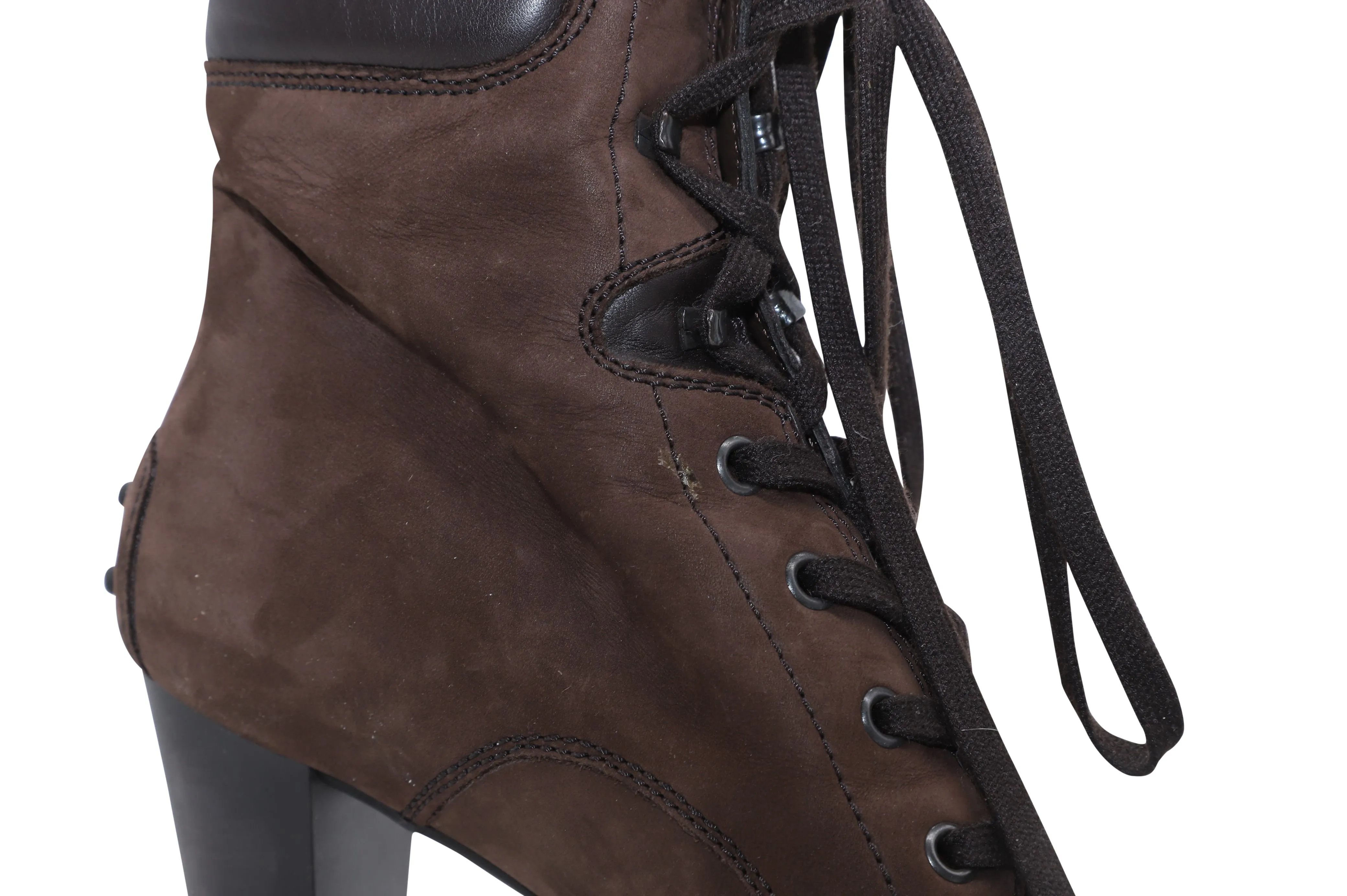 Tod's Aspen Penny Lu Lace Up Heeled Boots in Brown Suede