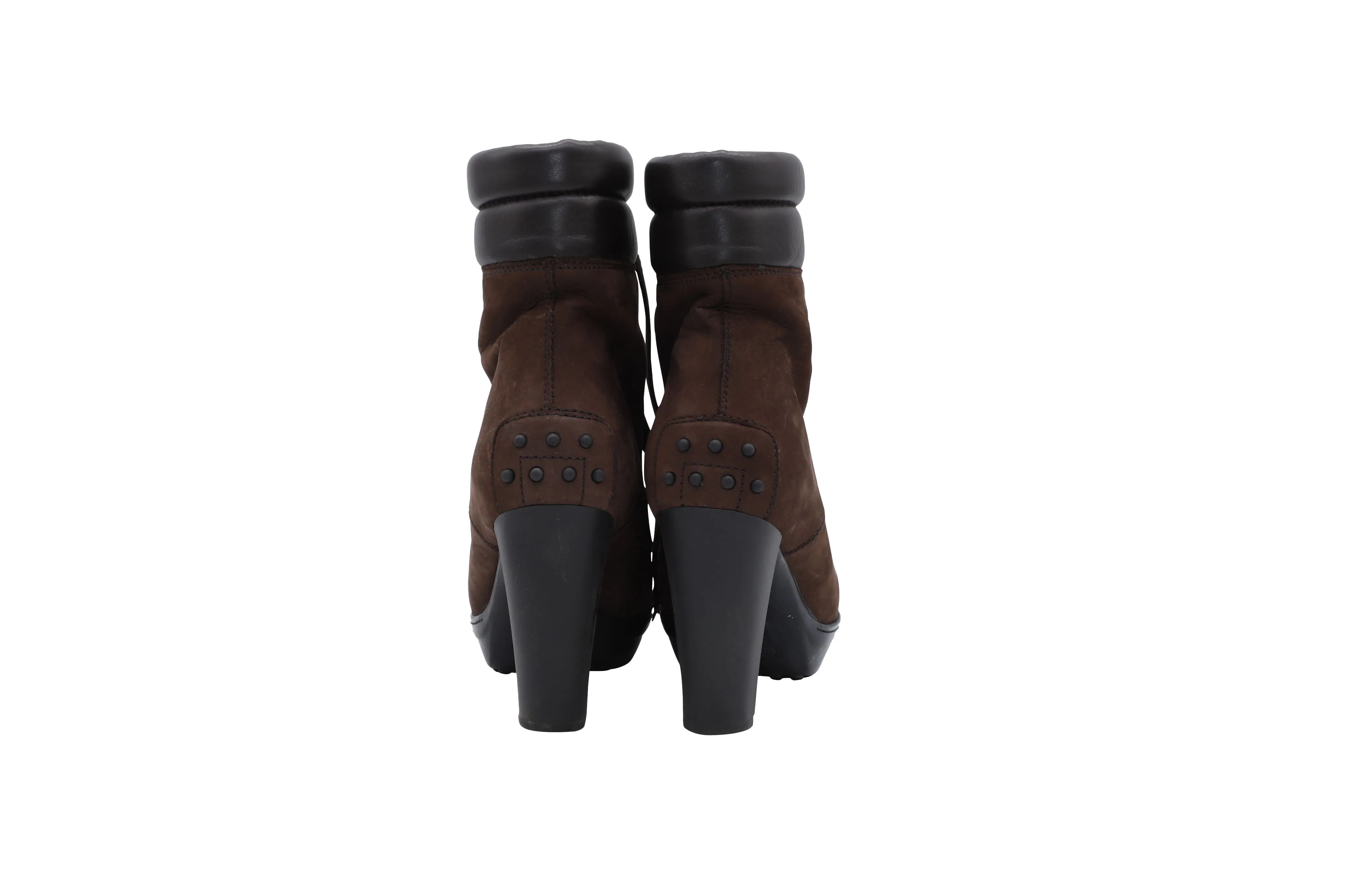 Tod's Aspen Penny Lu Lace Up Heeled Boots in Brown Suede