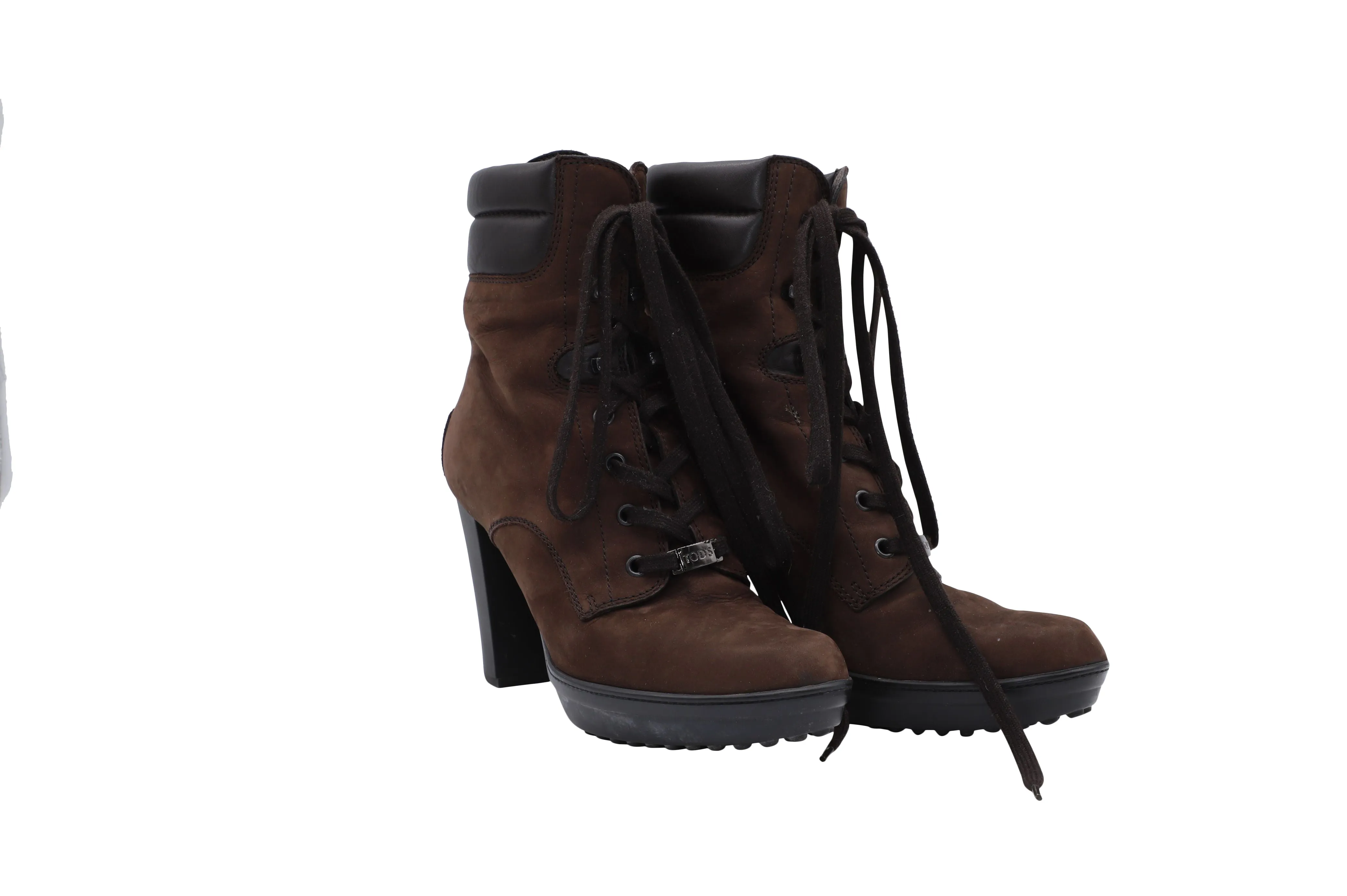 Tod's Aspen Penny Lu Lace Up Heeled Boots in Brown Suede