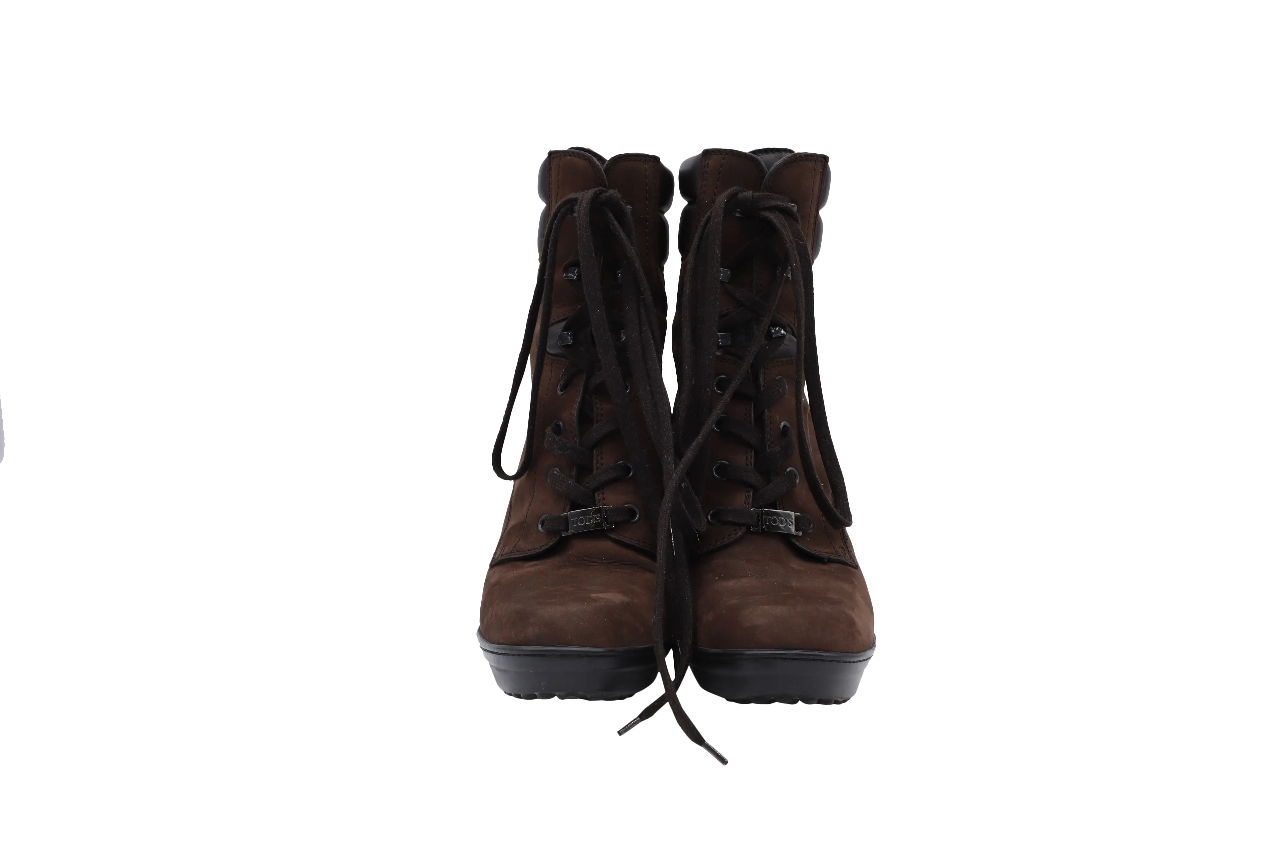 Tod's Aspen Penny Lu Lace Up Heeled Boots in Brown Suede