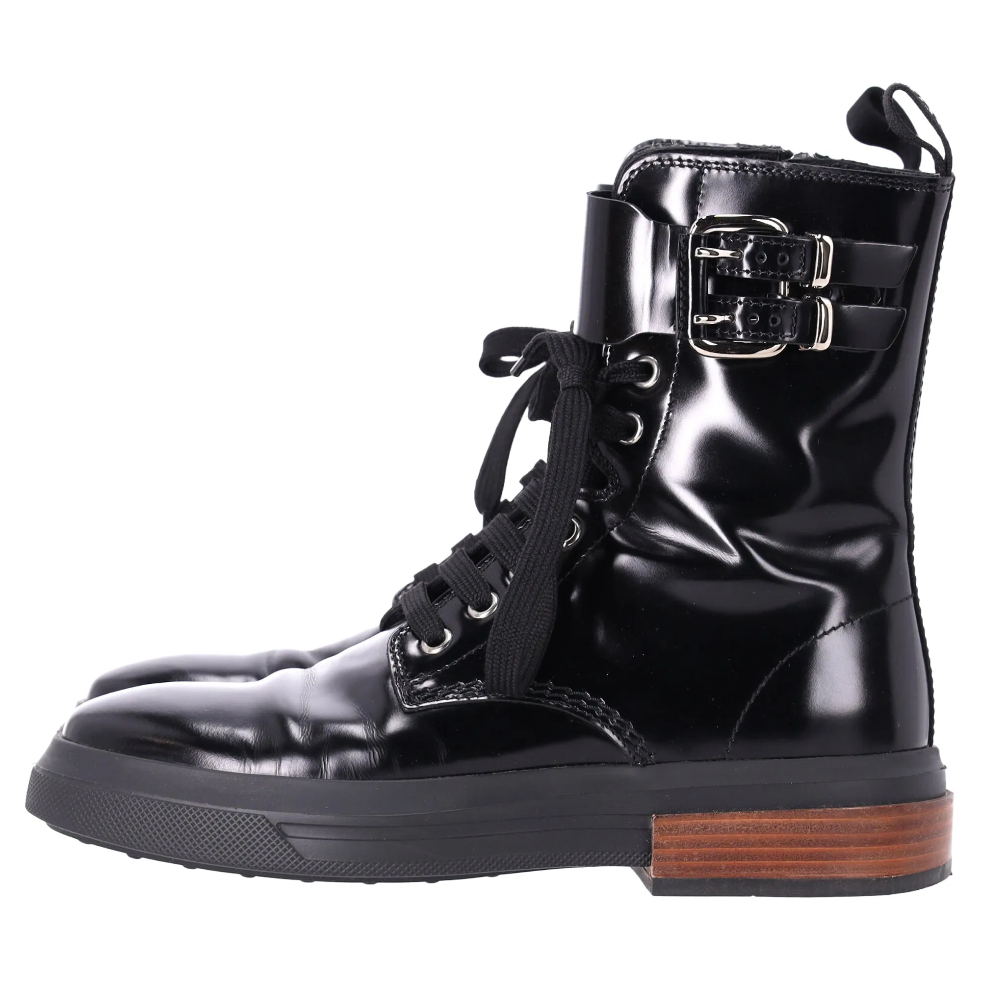 Tod's Combat Boots in Black Patent Leather
