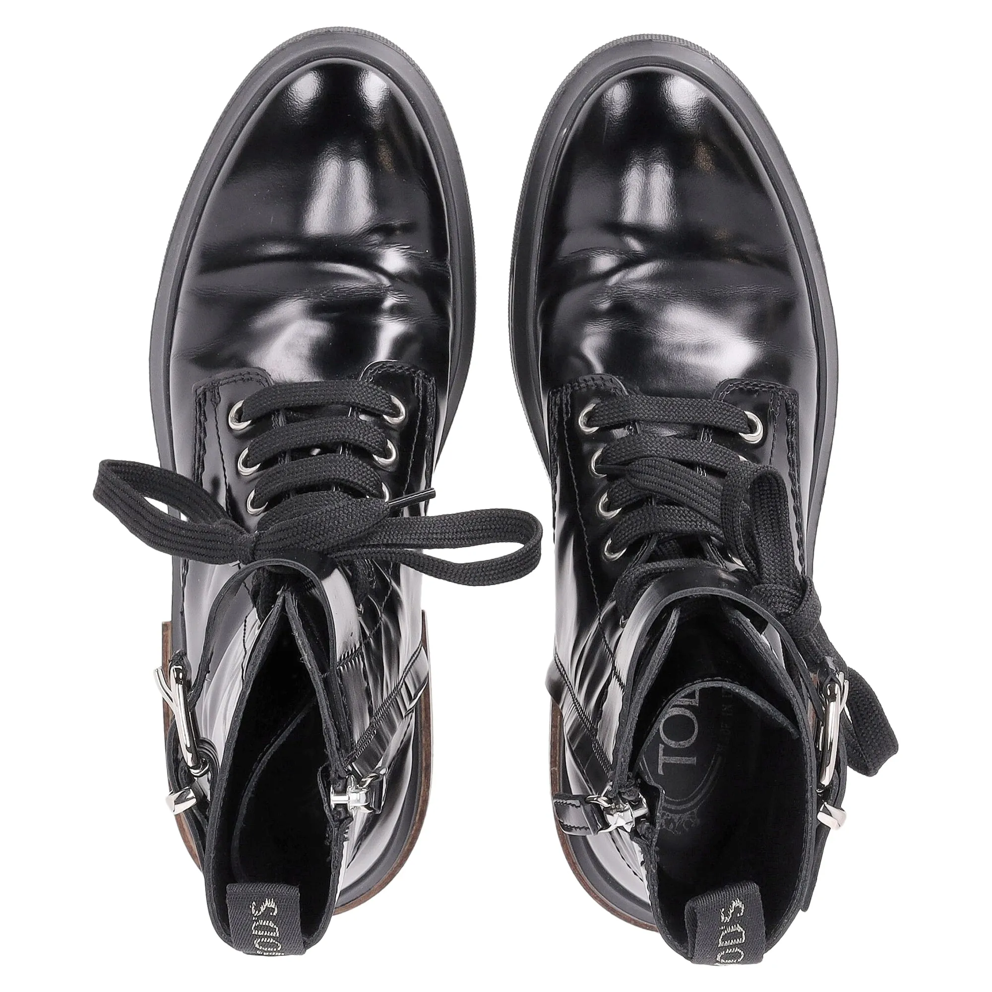 Tod's Combat Boots in Black Patent Leather