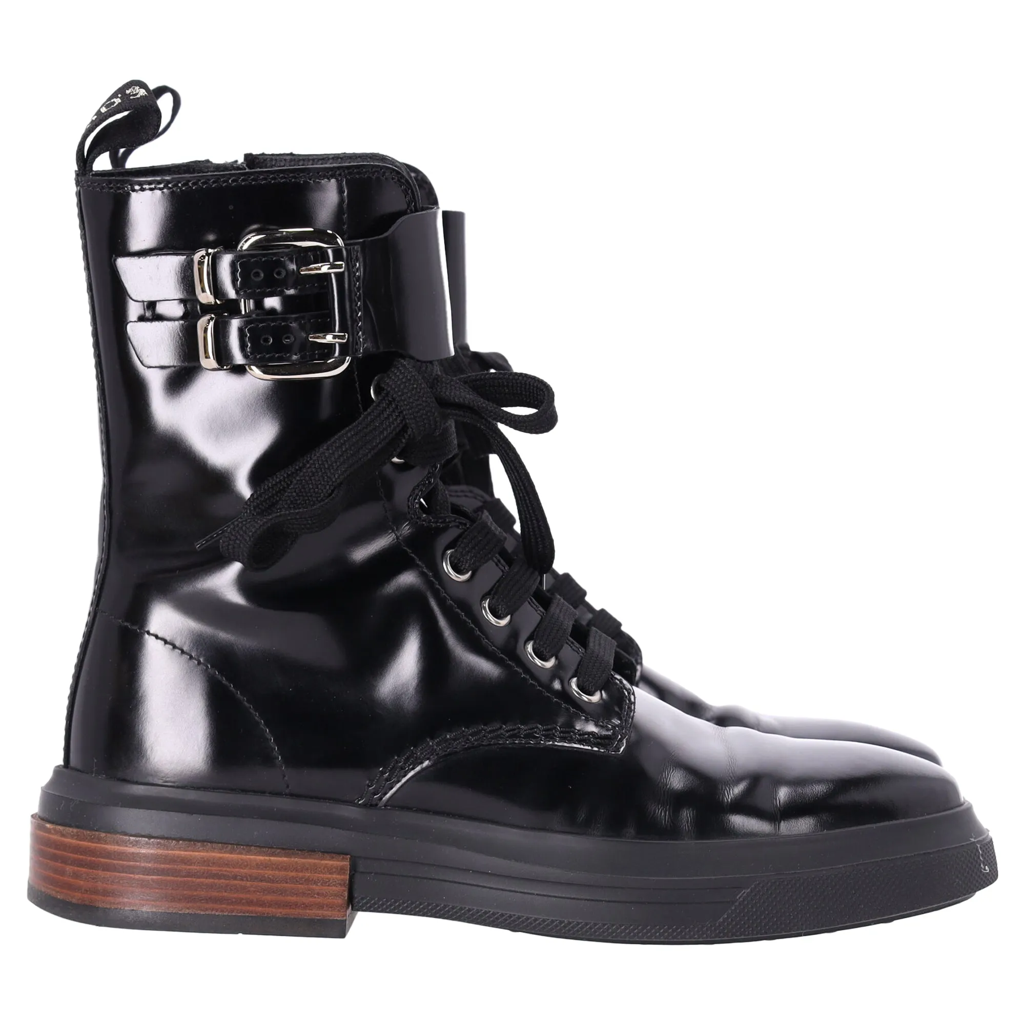 Tod's Combat Boots in Black Patent Leather