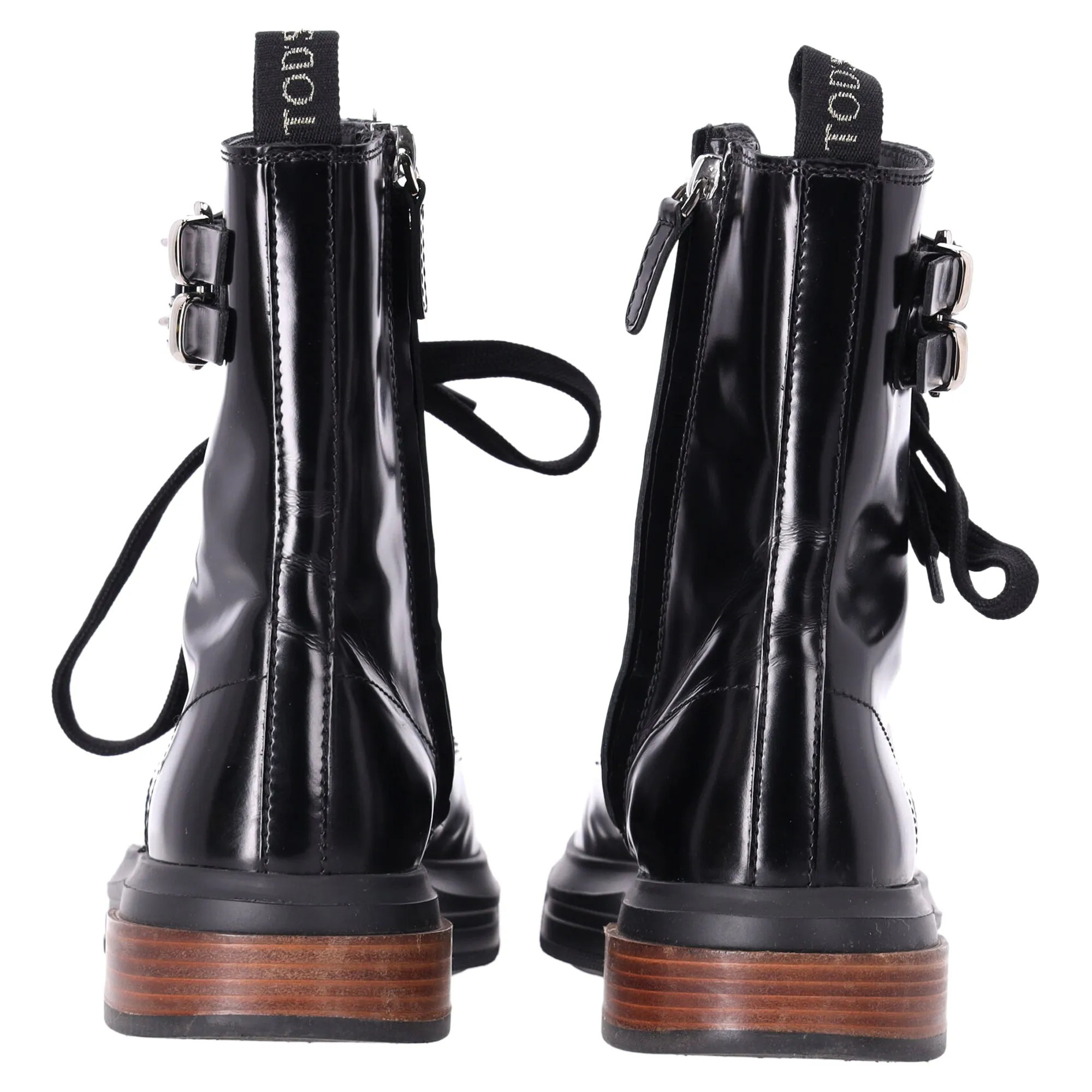 Tod's Combat Boots in Black Patent Leather