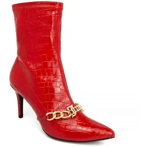Tommi Womens Chain Faux Leather Ankle Boots