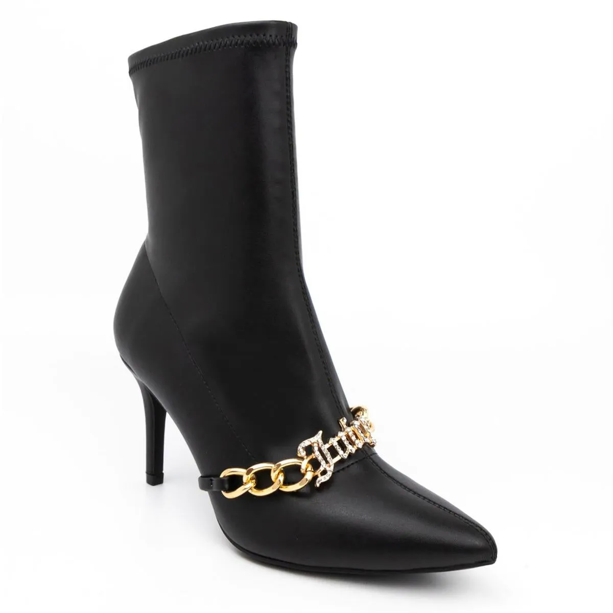 Tommi Womens Chain Faux Leather Ankle Boots